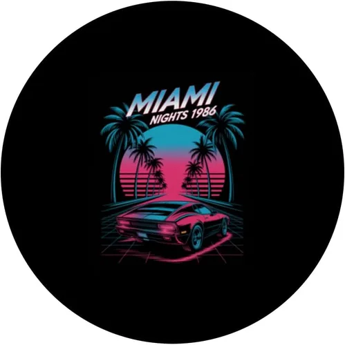 Vista 3 de Miami Nights 1986 Retro Synthwave Sunset PopSockets Adhesive PopGrip