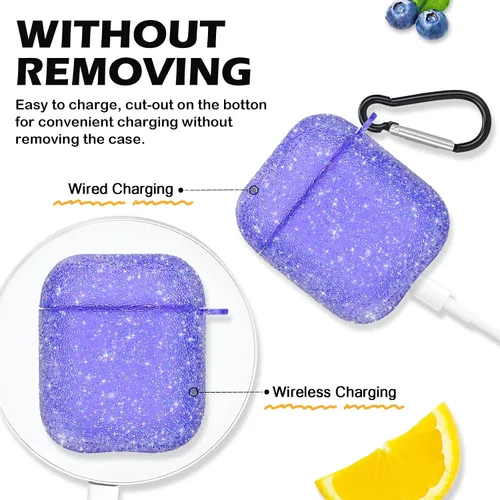 Vista 2 de Newseego Funda para AirPods de 1 y 2 generación, funda de lujo con diamantes de imitación brillantes con llavero para mujeres y niñas, antiarañazos