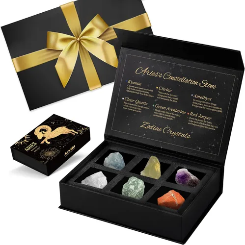 Vista 13 de Conjunto de regalo de cristales de Acuario, signos del zodiaco, piedras de nacimiento de cristales curativos con caja de horóscopo, cristales