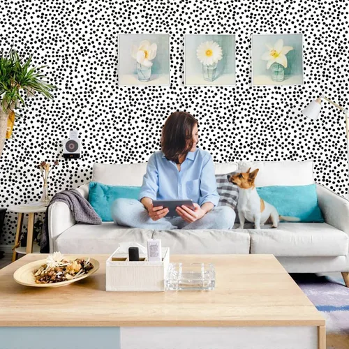 Vista 3 de Jeweluck Papel Tapiz de Despegar y Pegar con Lunares, Papel Tapiz de Pegar y Despegar 17.7" x 78.7" Papel de Contacto de Lunares Negros, Papel