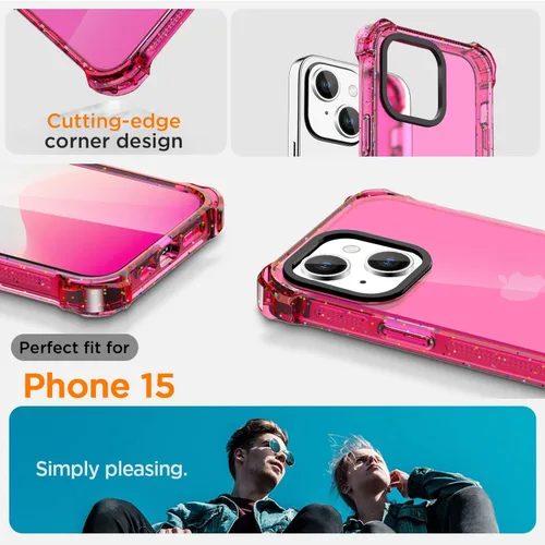 Vista 9 de AICase Funda Rebote Rosa Neón Brillante Compatible con iPhone 15, Transparente a Prueba de Impactos Resistente a Golpes Linda Femenina Adolescente