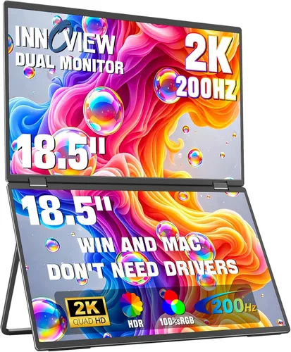 Vista 10 de InnoView Monitor Portátil Dual 4K de 15.6 pulgadas 3840x2160P 100% sRGB Owl Eye Vision - Diseño Plegable con Ajuste de Pantalla de 315°, Soporte