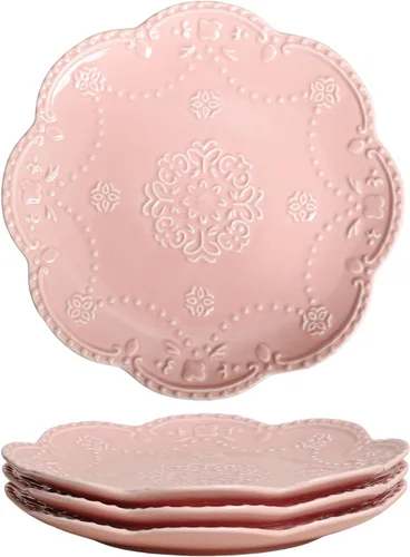 Vista 13 de Gaolinci European Palace Series Lace Embossed Ceramic Dinner Plate (juego de 4)
