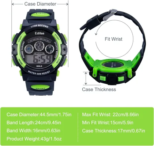 Vista 8 de Edillas Relojes digitales para niños, 7 colores, luces LED, 164.0 ft, impermeables, para niños, estudiantes, adolescentes, deportes al aire libre