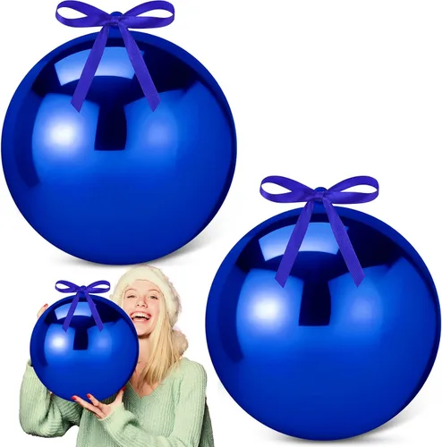 Vista 12 de Zubebe 2 adornos de Navidad gigantes rellenables de 8 pulgadas con cintas, bolas de Navidad de plástico de gran tamaño para decoración de césped al