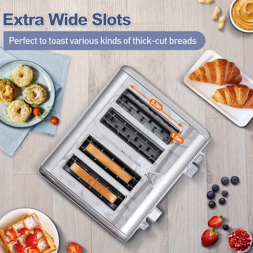 Vista 4 de CUSIMAX Tostadora de 4 rebanadas, pantalla LED ultra clara y ranuras extra anchas, paneles de control dobles de 6 ajustes de sombra, función