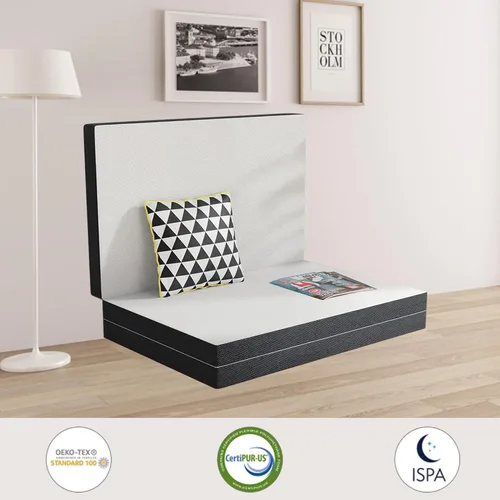 Vista 6 de Colchón plegable de 3 pulgadas, cubrecolchón de espuma viscoelástica de triple pliegue con funda lavable, cubrecolchón plegable portátil