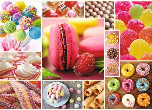 Vista 2 de TREFL Rompecabezas de 1000 piezas, dulces, collage, dulces, macarrones, donas, rompecabezas para adultos, Trefl 10469