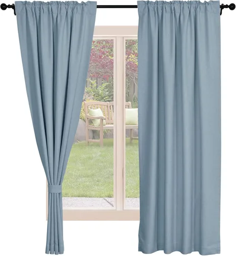 Vista 17 de Frelement Cortinas opacas de lino natural, paneles de cortinas con bolsillo para barra y pestaña trasera, para sala de estar, cortinas