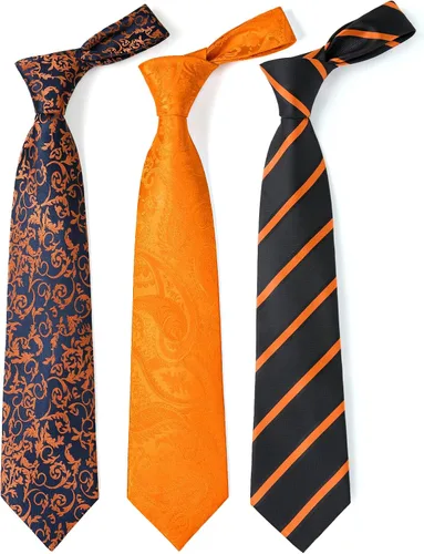 Vista 9 de HISDERN Juego de corbatas extralargas para hombre y pañuelo de bolsillo de 63 pulgadas, colección XL, caja de regalo, corbata, lote de 3