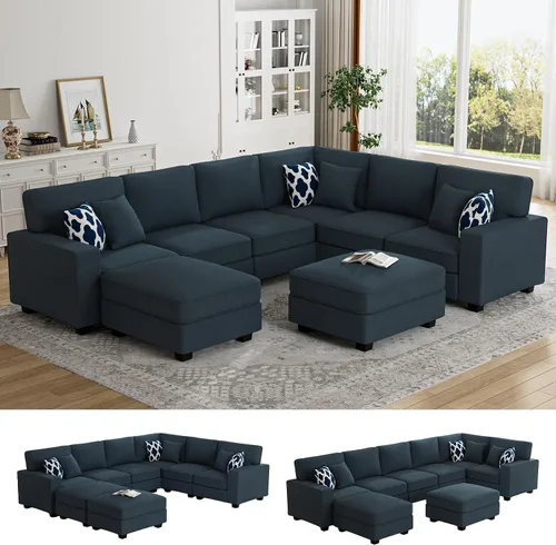 Vista 28 de Legend Vansen - Sofá seccional modular en forma de U con otomano, sofá de esquina reversible moderno para sala de estar (Antracita, 2+3 con otomano)