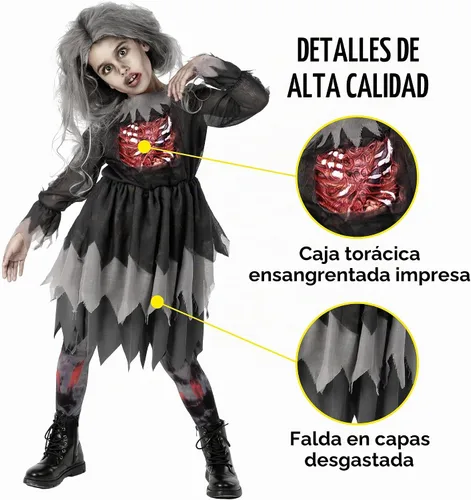 Vista 2 de Morph Disfraz de zombi para niñas, disfraz de Halloween para niñas