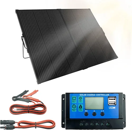 Vista 12 de Kit de panel solar portátil de 100 W, 25% de alta eficiencia tipo N paneles solares plegables con panel de vidrio templado, con controlador de carga