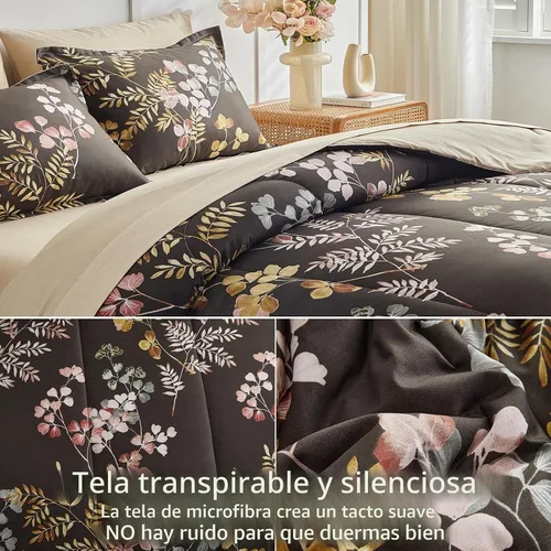 Vista 5 de AIKASY Bed in a Bag - Juego de edredón reversible de 7 piezas con estampado floral y microfibra suave