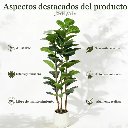 Vista 5 de Higuera artificial de hoja de violín de 5 pies y 3 troncos con Blanco