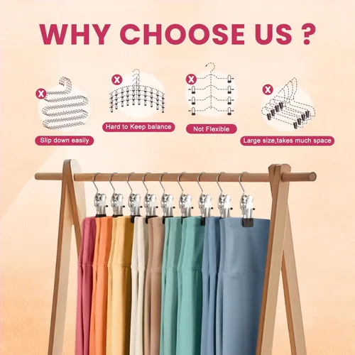 Vista 7 de 12 paquetes de perchas para pantalones con clip, organizador de leggings para colgar en el armario, perchas para pantalones de yoga que ahorran