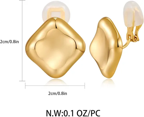Vista 7 de ENSKEFEN Aretes cuadrados de clip para mujer, aretes de clip dorados con clip, aretes geométricos sin perforación, Latón, No es una piedra preciosa