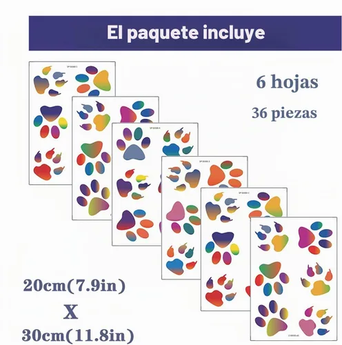 Vista 3 de 6 hojas de 36 calcomanías de pared coloridas de huellas de perro