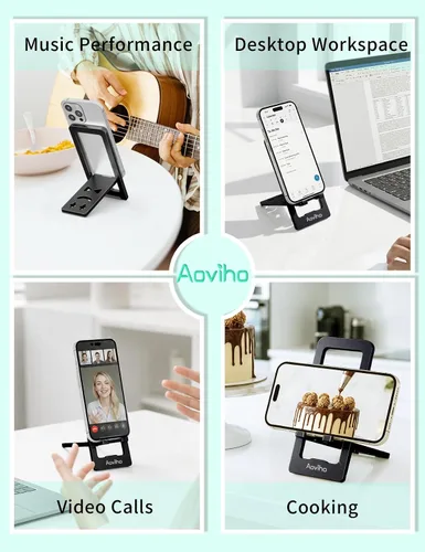 Vista 3 de Aoviho Soporte de teléfono para escritorio, soporte de teléfono de aluminio plegable ultrafino, soporte portátil de viaje y oficina para teléfono