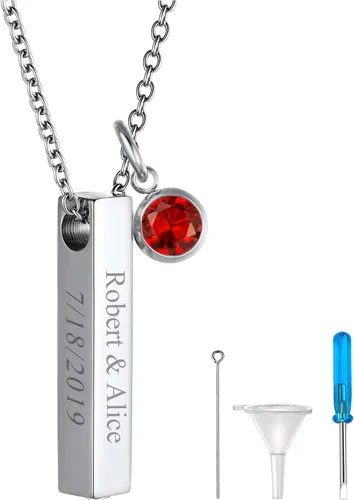 Vista 243 de FindChic Collares personalizados con urna para cenizas, barra vertical, gato, luna, reloj de arena, garra de perro, acero inoxidable, chapado en oro