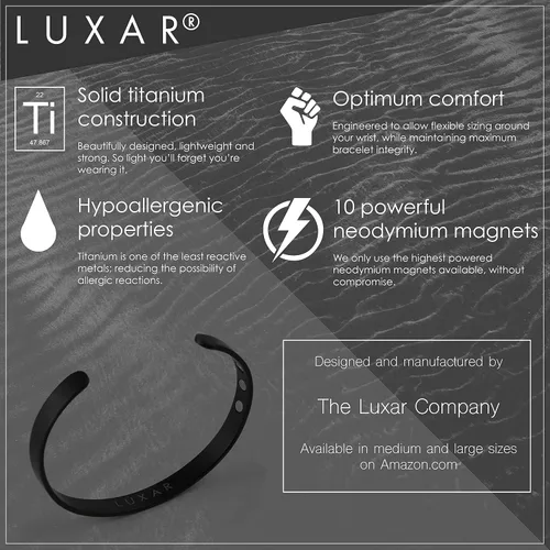 Vista 3 de LUXAR Pulsera de terapia magnética para hombre y mujer titanio sólido o cobre sólido sofisticado brazalete de titanio sólido con imanes