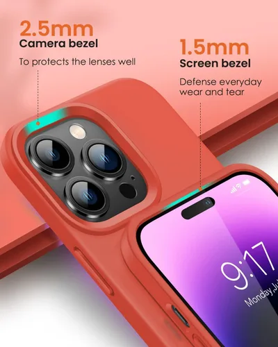Vista 3 de Funda diseñada para iPhone 14 Pro Max, funda protectora de silicona líquida a prueba de golpes con forro de microfibra suave antiarañazos, ultra