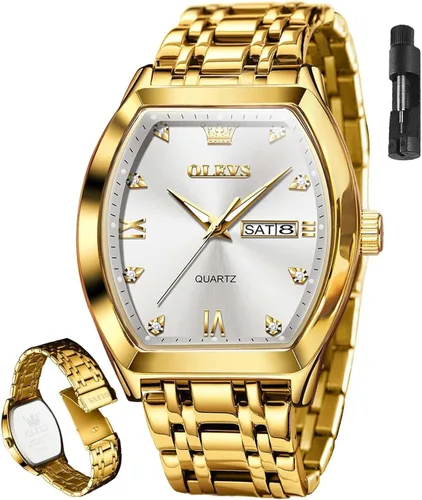 Vista 10 de OLEVS Relojes para hombre, de lujo, para negocios, analógicos, de cuarzo, relojes de pulsera para hombre con correa de malla de acero inoxidable