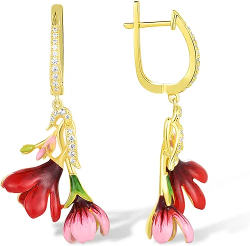 Vista 2 de Santuzza - Aretes con gema, esmaltados, de flor, de plata de ley 925