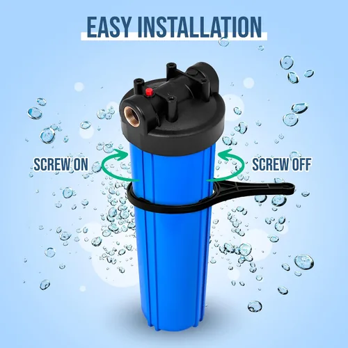 Vista 3 de Sistema purificador de filtro de agua azul de alta capacidad de 20 x 4.5 pulgadas para toda la casa con botón de alivio de presión, puerto de latón
