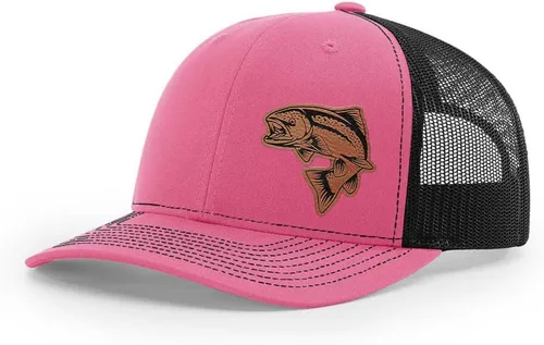 Vista 39 de Sombrero de pesca de salmón con parche de cuero grabado láser Richardson 112 Snapback Trucker Cap