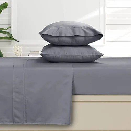 Vista 9 de Tribeca Living Juego de sábanas y fundas de almohada de satén de algodón egipcio suave, bolsillo profundo, 500 hilos, ropa de cama de lujo de 4 Beige