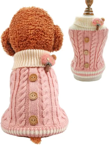 Vista 7 de Suéter de punto para perros pequeños, gatos, ropa gruesa y cálida para cachorros, cuello alto, elástico, chihuahua, bulldog y perro salchicha