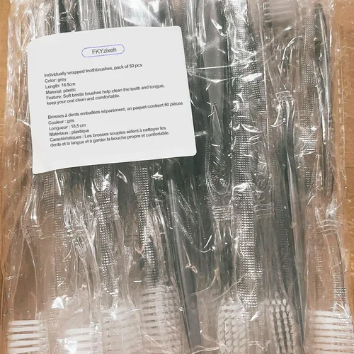 Vista 6 de FKYzixeh Cepillo de dientes con mango gris a granel, cepillos de dientes desechables empaquetados individualmente, cepillo de dientes para viajes