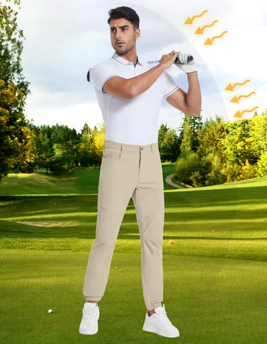 Vista 5 de PULI Pantalones deportivos de golf elásticos para hombre con 4 bolsillos, impermeables, ajustados, para senderismo, casual, viajes, trabajo