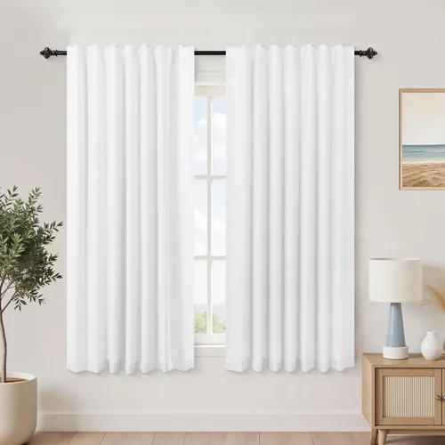 Vista 68 de KOUFALL - Cortinas de medio estilo francés de lino para ventana, juego de 2 cortinas cortas de 40 pulgadas de longitud, para privacidad, cortinas