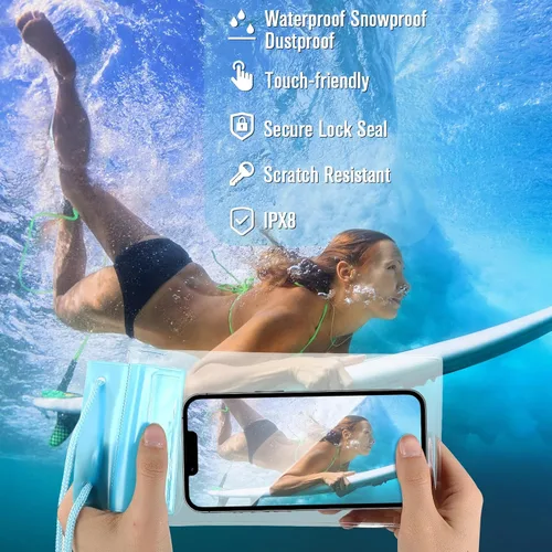 Vista 3 de Flutesan Paquete de 50 bolsas transparentes impermeables para teléfono, funda universal impermeable para teléfono, bolsa seca con cordón