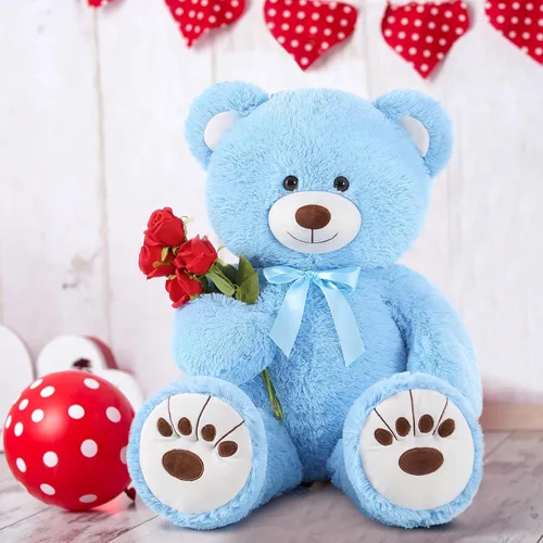 Vista 5 de MorisMos Oso de Peluche Azul Gigante, Peluche Grande de 36 pulgadas para Baby Shower, Oso de Tamaño Real para Niños, Niñas, Novia en Cumpleaños, San