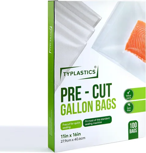Vista 8 de Bolsas selladoras al vacío TYPLASTICS para almacenamiento hermético de alimentos, 1 galón, bolsas precortadas, 100 unidades Food Storage