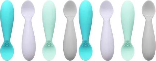 Vista 8 de PandaEar Cucharas para bebés sin BPA, paquete de 4, silicona suave, utensilio de mango de grasa de alimentación automática