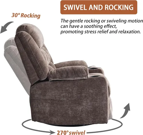 Vista 5 de Ketaiyou Silla reclinable giratoria eléctrica para adultos con masaje y calor, puertos USB y tipo C, posición infinita, sillón reclinable eléctrico