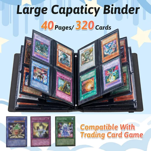 Vista 5 de Carpeta de tarjetas coleccionables de 4 bolsillos para 320 tarjetas, libro con banda elástica que se adapta a la mayoría de tarjetas