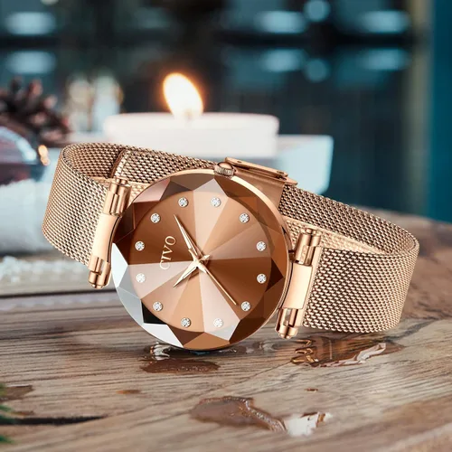 Vista 9 de CIVO Reloj para mujer, resistente al agua, analógico, de cuarzo, correa de malla de oro rosa, elegante, de diseñador, relojes de pulsera para mujer