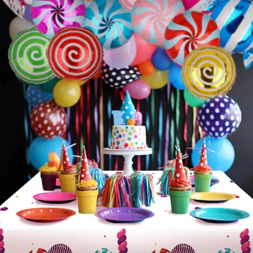 Vista 4 de Juego de globos de caramelo dulce con temática de remolino, helio, globos de aluminio de Mylar para fiesta, cumpleaños, suministros de decoración