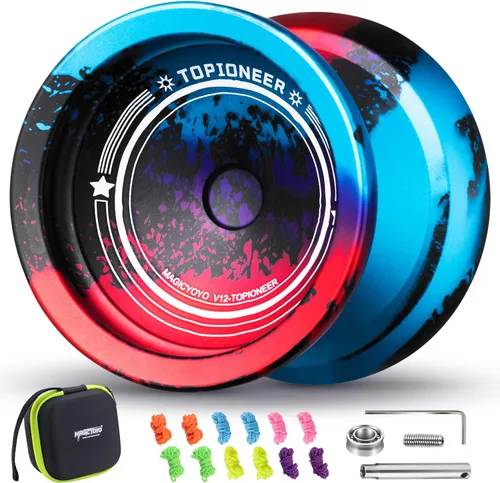 Vista 16 de MAGICYOYO Responsive Yoyos - Paquete de 2 yoyos de metal V12 + yoyo de plástico K2 verde brillante, yoyo profesional para niños, yoyo de doble