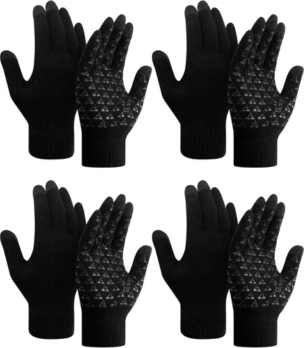 Vista 8 de SATINIOR Guantes de invierno para hombre, 4 pares de guantes cálidos con forro polar para pantalla táctil, guantes térmicos para clima frío