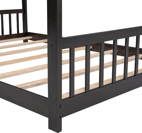 Vista 4 de Bellemave Camas de madera Montessori de madera con cabecero y estribo, no necesita somier (espresso)
