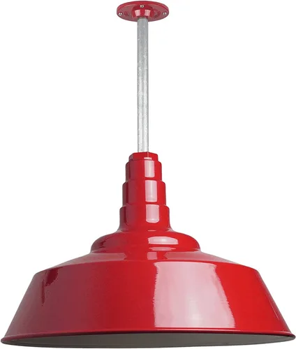 Vista 14 de Steel Lighting Co. Manhattan Warehouse Light Colgante montado en el techo Cúpula de 20 pulgadas vástago de 12 pulgadas Luz de granero