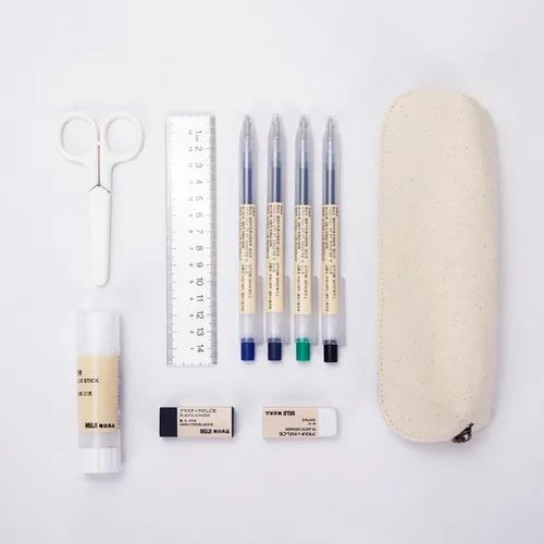 Vista 5 de Estuche para lápices de lona de algodón y bolsa de lápices multifuncional simple con cremallera Almacenamiento portátil (beige)