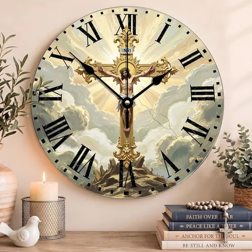 Vista 70 de Reloj de pared con versículo bíblico, con cita religiosa, reloj de madera, texto inspirador cristiano, reloj de madera rústico personalizado