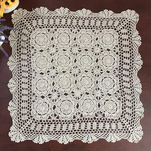 Vista 14 de Hetao Mantel cuadrado de ganchillo 100% algodón hecho a mano, manteles de encaje, color beige, 31 pulgadas